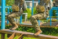 paratrooper training jump from parachute Royalty Free Stock Photo