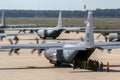 Paratroopers entering a US Air Force C-130 Hercules transport plane on Eindhoven airbase