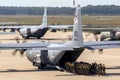 Paratroopers entering a US Air Force C-130 Hercules transport plane on Eindhoven airbase. The Netherlands - September 20, 2019 Royalty Free Stock Photo