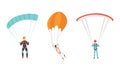 Paratroopers Jumping with Parachutes, Extreme Parachuting Sport, Skydiving Cartoon Vector Illustration