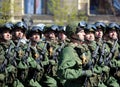 Paratroopers of the 331st guards airborne regiment in Kostroma at the dress rehearsal of parade on red square in honor of Victory