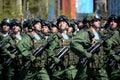 Paratroopers of the 331st guards airborne regiment in Kostroma at the dress rehearsal of parade on red square in honor of Victory