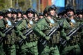 Paratroopers of the 331st guards airborne regiment in Kostroma at the dress rehearsal of parade on red square in honor of Victory