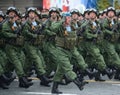 Paratroopers of the 331st guards airborne regiment in Kostroma during the parade on red square in honor of Victory Day.