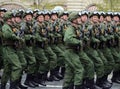 Paratroopers of the 331st guards airborne regiment in Kostroma during the parade on red square in honor of Victory Day.