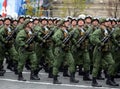 Paratroopers of the 331st guards airborne regiment in Kostroma during the parade on red square in honor of Victory Day.