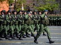 Paratroopers of the 331st guards airborne regiment in Kostroma during the parade on red square in honor of Victory Day.