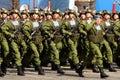 Paratroopers of the 331st Guards Parachute Regiment of Kostroma during the dress rehearsal of the parade on Red Square in honor of Royalty Free Stock Photo