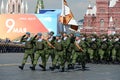 Paratroopers of the 331st guards parachute regiment Kostroma at the dress rehearsal of the parade on red square in honor of Victor Royalty Free Stock Photo