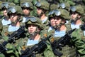 Paratroopers of the 331st guards parachute regiment Kostroma at the dress rehearsal of the parade on red square in honor of Victor Royalty Free Stock Photo