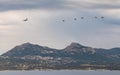 Paratroopers training over Calvi Bay in Corsica