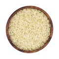 Parboiled rice in a wooden bowl isolated on a white background. Top view Royalty Free Stock Photo