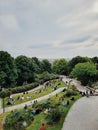 Parc de Belleville, open public park on the hill with the view of the Eiffel tower, Paris, France