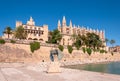 Parc de la Mar. In the background Palma Cathedral and the Almudaina Palace Royalty Free Stock Photo