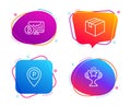 Parcel, Bitcoin chart and Parking icons set. Victory sign. Vector