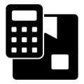 Parcel box with calculator solid icon, delivery service concept. Vector graphics. Cardboard box with counting tool sign