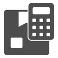 Parcel box with calculator solid icon, delivery service concept. Vector graphics. Cardboard box with counting tool sign