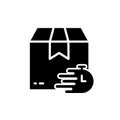 Parcel Box and Clock Fast Transportation Silhouette Icon. Time Delivery Glyph Pictogram. Timely Express Speed Shipment