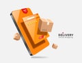 Parcel box display and floats out of web browser that is an online shopping platform on smartphone Royalty Free Stock Photo