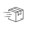 Parcel Box Fast Delivery Service Line Icon. Speed Deliver Cube Package Linear Pictogram. Post Company Quick Express