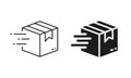 Parcel Box Fast Delivery Service Silhouette and Line Icon Set. Speed Deliver Cube Package Pictogram. Post Company Quick