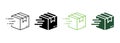 Parcel Box Fast Delivery Service Silhouette and Line Icon. Speed Deliver Cube Package Pictogram. Post Company Quick