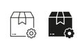 Parcel Box with Gear Silhouette and Line Icon Set. Shipping Order Carton Pack Pictogram. Delivery Service Setting