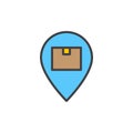 Parcel box on map pointer filled outline icon, vector sign