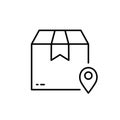 Parcel Box Point on Shipping Map Geolocation Line Icon. Order Delivery Location Linear Pictogram. Local Package
