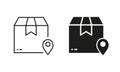 Parcel Box Point on Shipping Map Geolocation Silhouette and Line Icon Set. Order Delivery Location. Local Package