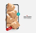 parcel boxes or cardboard boxes place on smartphone for logistics and delivery concept Royalty Free Stock Photo