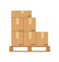 Parcel boxes on a wooden pallet. Flat vector illustration Royalty Free Stock Photo