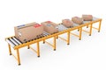 Parcel Cardboard Boxes over Roller Conveyor Line. 3d Rendering