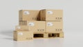 Parcel cardboard boxes on wooden pallets in white background Royalty Free Stock Photo