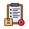 Parcel with cross sign and clipboard showing concept icon of rejected order