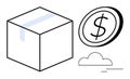 Parcel delivery and monetary value concept with box, dollar coin, and cloud elements Royalty Free Stock Photo