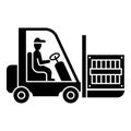 Parcel on forklift icon, simple style