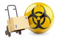 Parcel on the hand truck with biohazard symbol. 3D rendering Royalty Free Stock Photo