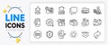 Parcel insurance, Scroll down and Phone chat line icons. For web app. Vector