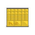 Parcel locker vector object for secure delivery and storage solutions, featuring organized compartments with a yellow and gray