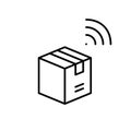 Parcel tracking service. Delivery box with tracker. Internet of things in logistics and post. Pixel perfect, editable Royalty Free Stock Photo
