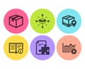 Parcel tracking, Technical info and Strategy icons set. Parcel, Operational excellence signs. Vector