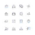 Parcelling out line icons collection. Distribution, Allocation, Fractioning, Dispersion, Partitioning, Separating
