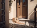 parcels in front of the front door. Delivery of gifts and parcels every day