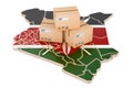 Parcels on the Kenyan map. Shipping in Kenya, concept. 3D rendering Royalty Free Stock Photo