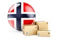 Parcels with Norwegian flag. Shipping and delivery in Norway, concept. 3D rendering