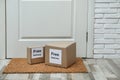 Parcels with stickers Free Delivery on rug. Courier service