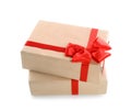 Parcels wrapped in kraft paper with red bow