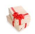 Parcels wrapped in kraft paper with red bow