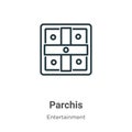 Parchis outline vector icon. Thin line black parchis icon, flat vector simple element illustration from editable entertainment